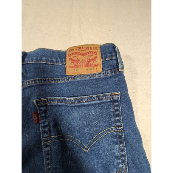 Levi's Men's 511 Slim Fit Stretch Jeans 34x32 Distressed Medium Blue Stretch - Picture 12 of 12